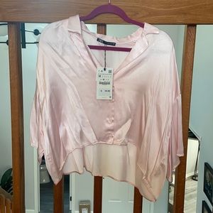 Zara light pink silk crop top
